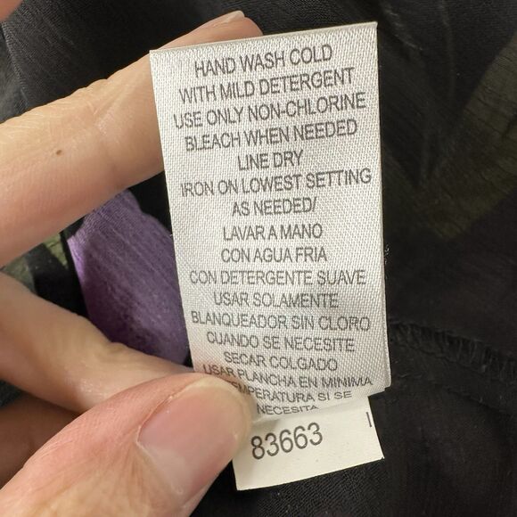 Studio 1 Chiffon Top Sz 14 Black Floral Flutter Sleeve Ruffle Dark Romantic 90s - Picture 10 of 13